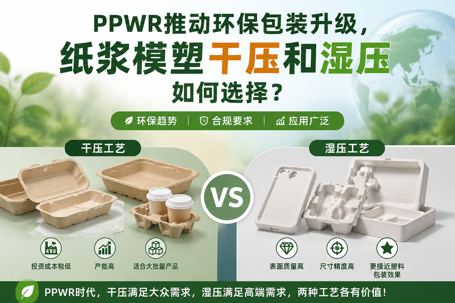 PPWR推动环保包装升级，纸浆模塑干压和湿压如何选择？