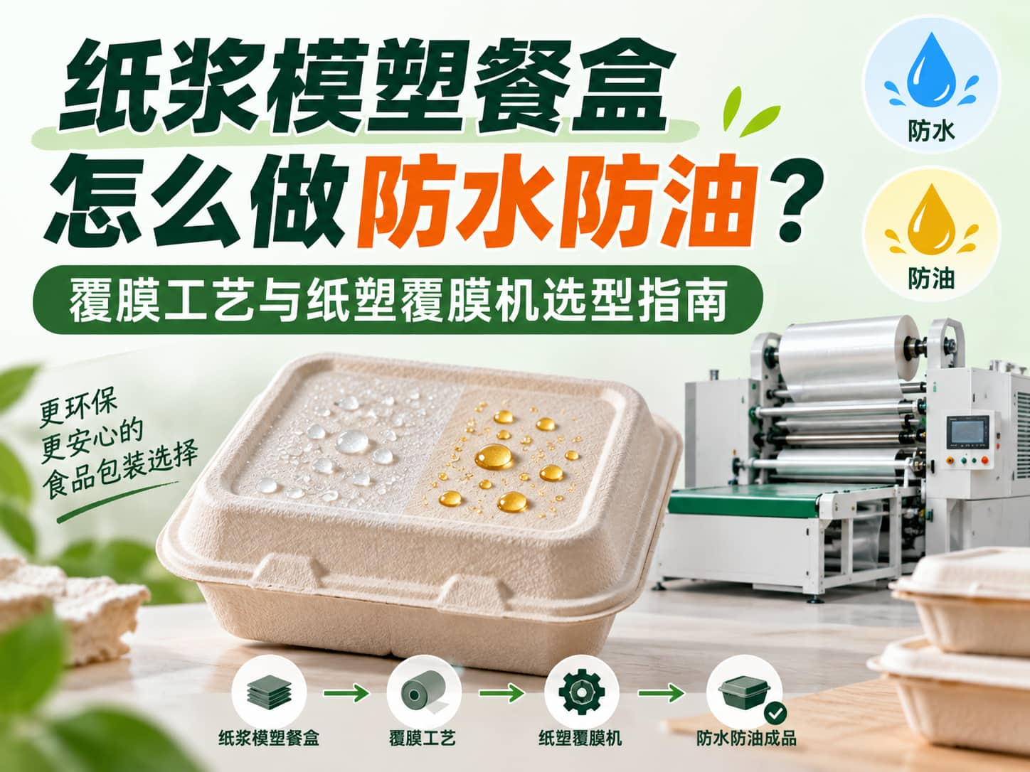 纸浆模塑餐盒怎么做防水防油？覆膜工艺与纸塑覆膜机选型指南