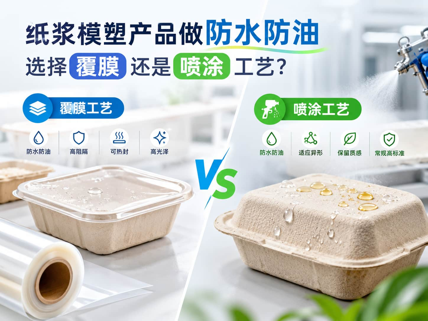 纸浆模塑产品做防水防油，选择覆膜还是喷涂工艺？